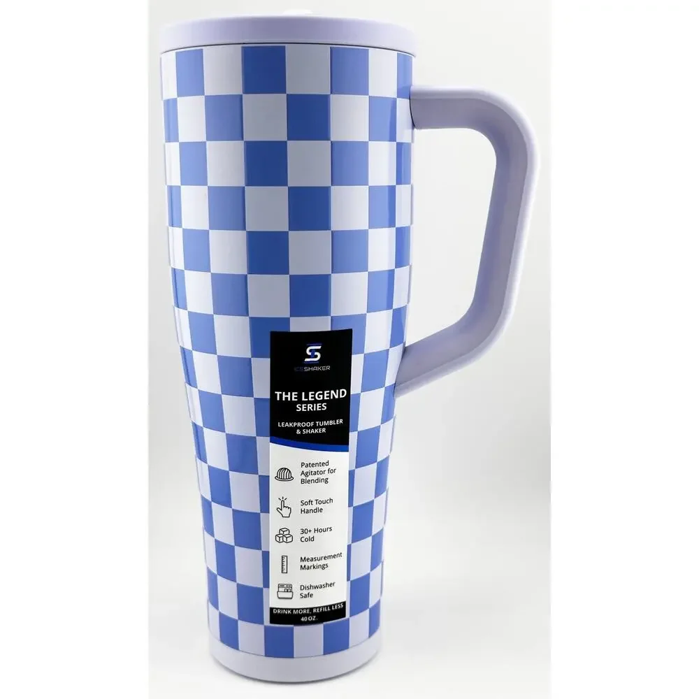 ICE SHAKER 40oz Legend Series Shaker Bottle, BLUE CHECKERS